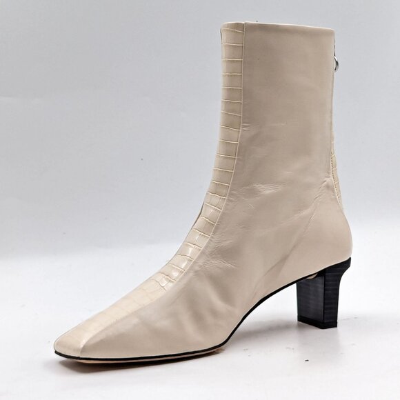Aeyde Women Molly Paneled Smooth Ivory Leather Croc Print Ankle Boots 11US EUR41 - Picture 2 of 12